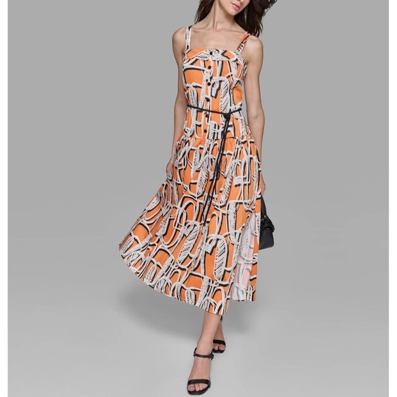 KARL LAGERFELD PARIS Women's Printed Square-Neck Midi Dress SIZE‎ 4 NEW! - Picture 1 of 12